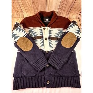 American Stitch Men's Blue Sweater Jacket Cardigan Fleece Lined Elbow Patch MED